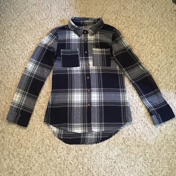Tattoo Vintage Tops - Womens Navy and White Plaid Button-Down Shirt